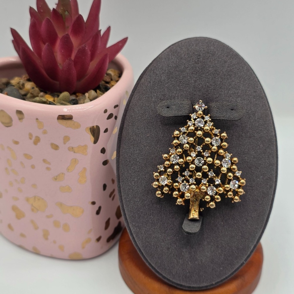EISENBERG ICE Christmas Tree Brooch Rhinestone Gold Tone Festive Holiday Jewelry